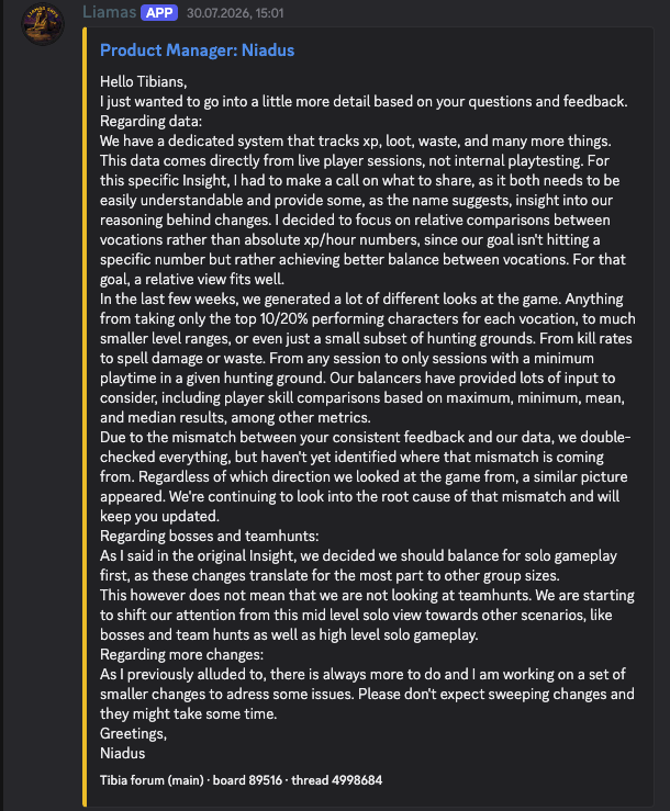 Liamas Says forum announcement embed in Discord